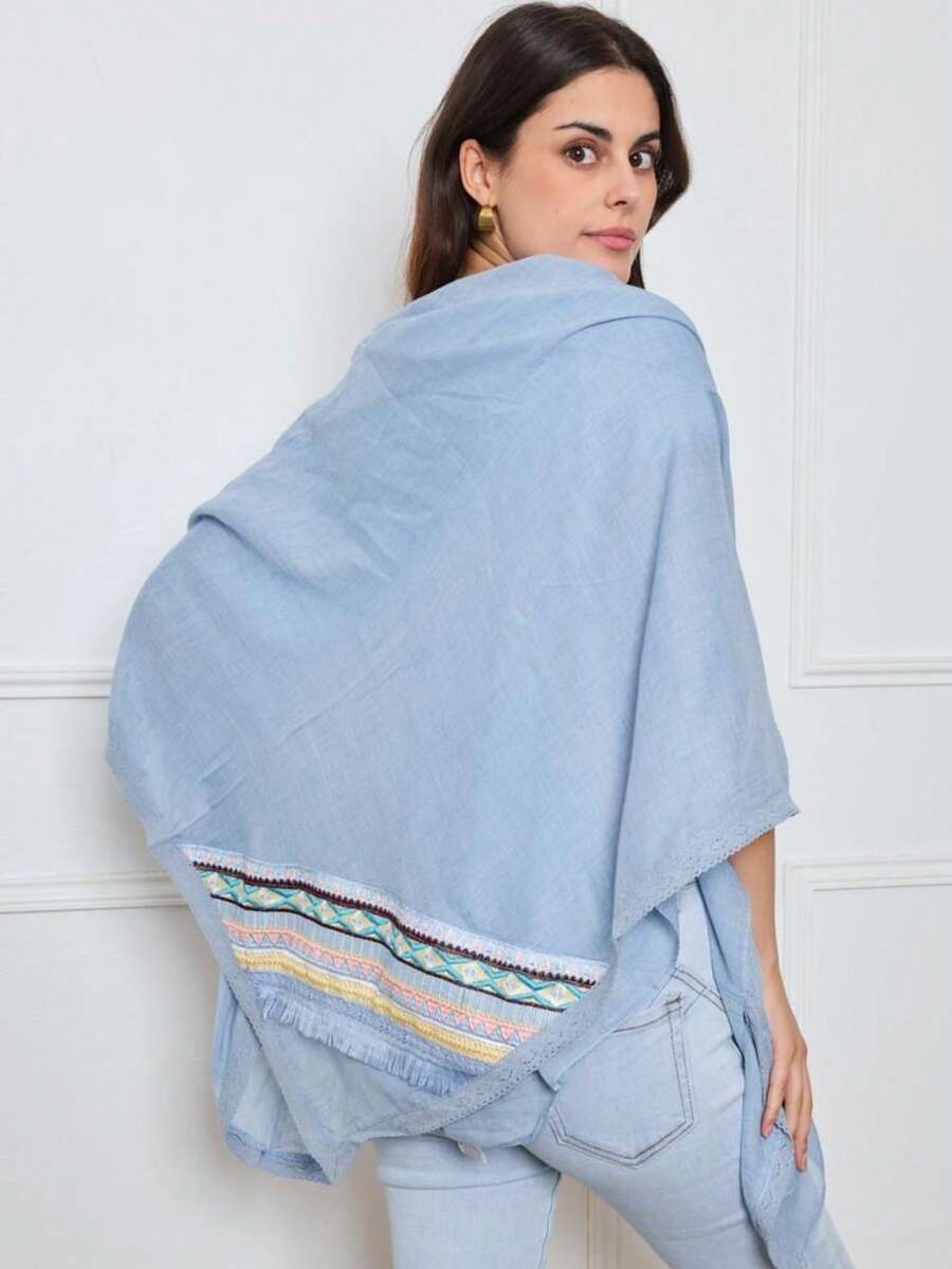 140x140cm Striped Polyester Square Scarf - Baby Blue - View 1