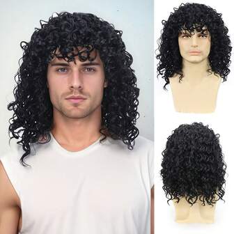 Men'S Short Curly Wave Wig - Heat Resistant Silk Fiber, 130% Density, Elastic Net, Soft & Breathable, Versatile For All Occasions, Hand Washable - Ideal For Mardi Gras, Thanksgiving, Christmas