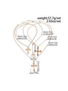 4pcs/Set Vintage Luxury Minimalist Multi-Color Crystal Cross Pendant Necklace, Adjustable Hiphop Punk Jewelry For Couples