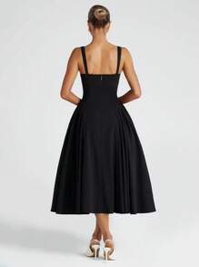 WOWDARK Damen Herbst einfaches einfarbiges Quadratausschnitt A-Linie Slip Kleid