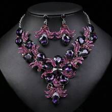 1 Set Women's Jewelry Set: Necklace, Earrings 3pcs, Bridal Evening Party Accessory, Fashionable Luxury Shiny Rhinestone Set