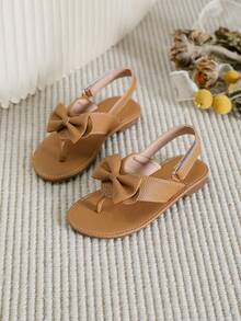 Girl's Bow Decor Summer Thong Sandals, Suitable For Everyday Wear - Brown - View 1