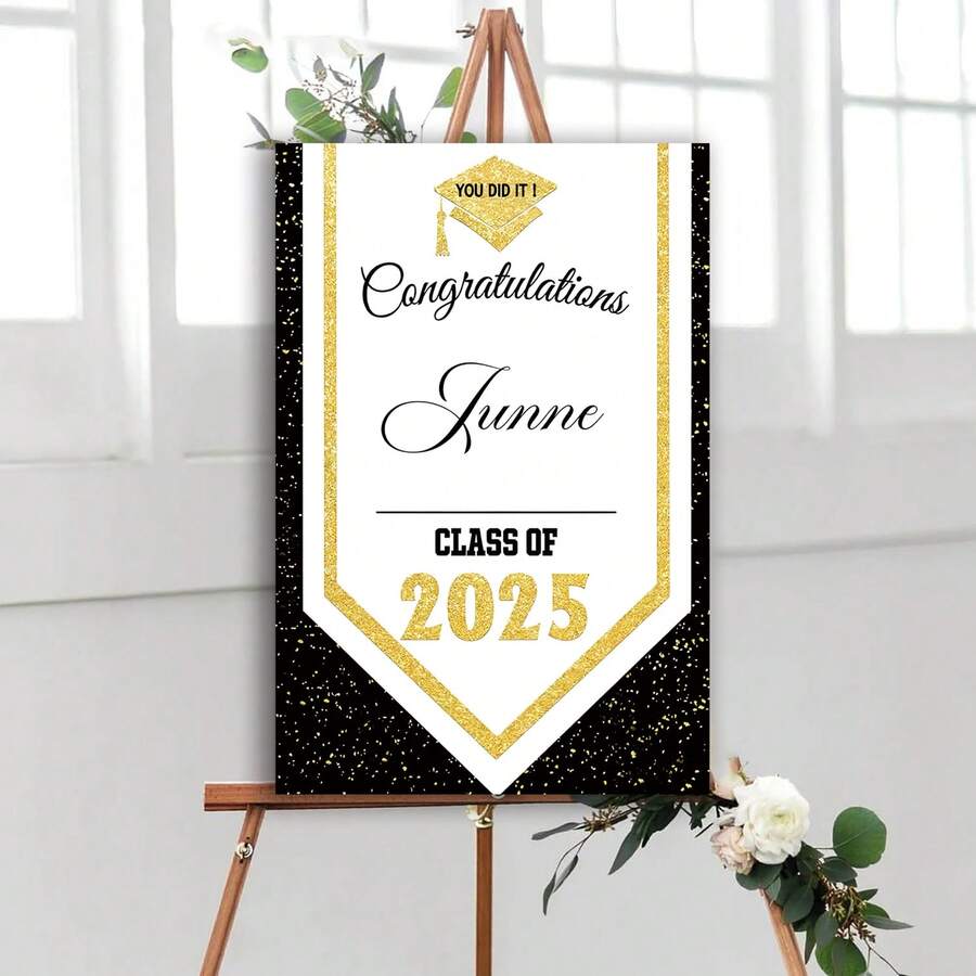 Customizable Personalized Graduation Yard Sign Customized With Your Name Class Of 2025 Sign 2025 Graduation Decorations Class Of 2025 Glitter Congratulations Graduate Lawn Signs For College School Party Supplies - White - View 1