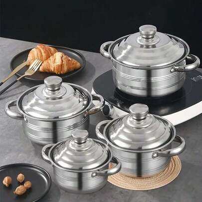 CASAMAX WL Batería de acero inoxidable. 12 PIEZAS 16/18/20/22 CM Durabilidad y Elegancia: Ollas de Acero Inoxidable de Alta Calidad