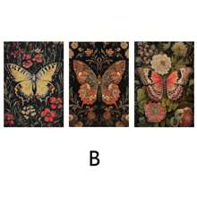 3pcs Vintage Butterfly Wall Arts Canvas Posters, Flower Art Printing, HD Printing Optional Frame, Home Decoration Hanging Painting ,Wall Art With Frame