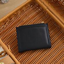 日系学生简约短款双折PU皮女士钱包拉链多功能卡包零钱包女款钱包迷你钱包小钱包 - 黑色 - 查看 4