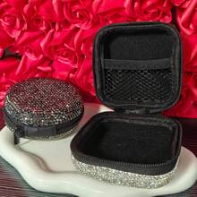 1pc Luxury Rhinestone Headphone Case, Storage Bag, Portable Electronic Accessory Case For Headphones, Charging Cables , Sturdy And Durable Portable Hard Shell Storage Case, Shockproof Protection Travel Storage Travel Essentials Back To School