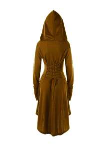 Traje renacentista para mujer, túnica con capucha y cordones, suéter vintage, vestido con capucha largo y alto bajo
