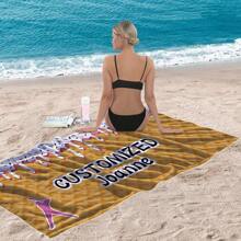 1pc Customizable Oversized Waffle Printed Beach Towel - Soft Polyester, Super Absorbent, Durable, Ideal For Beach, Pool, Camping & Travel, Modern Waffle & Baseball Design, Beach Accessory | Customizable Towel | Absorbent Fabric, Beach Blanket Bathroom Decor Summer Beach Essentials