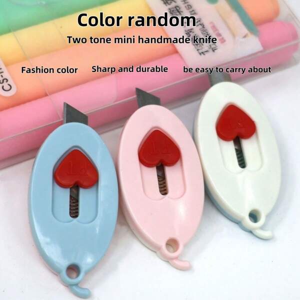 2/4/6/Pcs Cute Candy-Colored Heart-Shaped Design, Mini Retractable Art Knife, Suitable For Home And Office Use, Portable Mini Cartoon Knife, Box Opener, Stationery Knife, Special For Unpacking Packages.School Supplies,Back To School