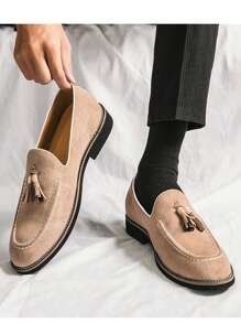 Men's Versatile Business Formal Shoes, Solid Color Casual Slip-On Loafers With Tassels