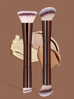 2 piezas Pinceles de maquillaje profesionales de doble cabeza, pincel para polvos, pincel para rubor, herramientas cosméticas, fibras suaves, fácil de transportar, pincel de viaje