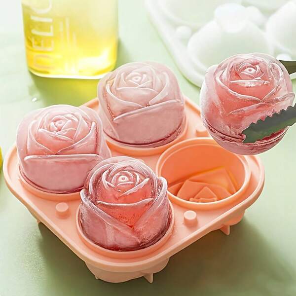 1PC Cute Rose Flower Ice Cube Tray Flexible Silicone Ice Ball Mold Ice Trays For Freezer Homemade Summer DIY Drink Ice Coffee
