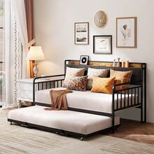 Space Saving Sofa Bed Frame, Cama Queen,Daybed With Trundle Retractable, Lockable Casters, Easy To Install, Furniture , Bedroom, Living Room Decoration, Sturdy Metal Sofa Bed With Steel Slat Support For Living Room, Bedroom And Guest Room,Requires Additional Cushion Purchase, Christmas Gifts - Grey - View 5