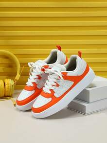 女士运动鞋步行风格鞋女式休闲鞋户外白色运动鞋 - 白橘色 - 查看 3