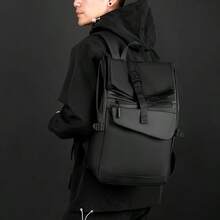 1pc Men's Business Backpack, Large Capacity, PU Leather - Black - View 1