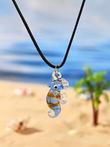 1pc Multicolor Hand-Painted Glazed Ceramic Marine Life Seahorse Pendant Necklace, Suitable For Daily Wear, Beach Vacation, Parties, And Romantic Gift For Valentine's Day
