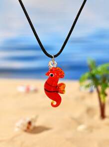 1pc Multicolor Hand-Painted Glazed Ceramic Marine Life Seahorse Pendant Necklace, Suitable For Daily Wear, Beach Vacation, Parties, And Romantic Gift For Valentine's Day