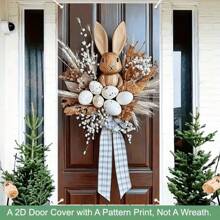 1pc Spring Party-Themed 2D Banner, A Lively Choice! Easter-Themed 2D Door Decor With Cute Wooden Bunny & Eggs, Surrounded By Straw Wreath And Plaid Ribbon, Creating A Warm Holiday Vibe, Unique Design To Refresh Your Home