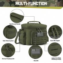 Tactical Lunch Bag For Men, Heavy Duty Lunch Insulator, Leak Proof, Durable For Office, Camping, Picnic, Water Bottle With MOLLE Webbing. - xanh quân đội - Xem 2