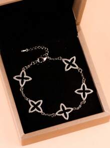 1pc Lucky Four-Leaf Clover Stylish Women's Bracelet With Cubic Zirconia, Surprise Gift For Valentine's Day, Birthday, Mother, Girlfriend, Daughter Valentines