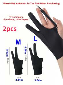 Finego 1/2/3 piezas Guante de dibujo de artista, guantes de pintura de dedos, guantes de mano derecha e izquierda para tableta gráfica de arte digital, iPad, dos dedos con elasticidad suave y transpirable para lápiz óptico, lápiz, boceto, pintura, útiles de oficina y escuela, suministros de pintura y dibujo, guantes de dibujo, regalos creativos, regreso a la escuela, útiles escolares