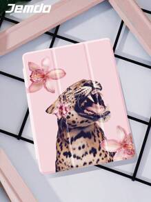 Fierce Animals Leopard And Floral Print Pattern Tablet Protective Case, Compatible With IPad 10.2 Inch, IPad Pro 11 2021/2020/10th Gen, Mini 4/5/6, Galaxy Tab A8 10.5 Inch 2022, Matepad 10.4/Tab, With Pencil Slot, Anti-Fall, Tablet Stand Case, Supporting Auto Sleep/Wake