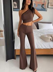 Spring And Summer Women's Sexy Vest Top, Slim Fit Flared Pants Two Pieces Set, Suitable For Daily Wear.
