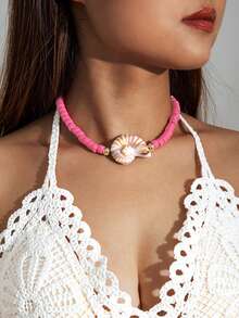 1pc Beachy Shell Beaded Necklace With CCB Elements, Suitable For Beach Party Gifts (Asymmetrical Bead Count) - 29452-purple - View 10