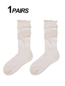1 Pair/3 Pairs Summer Versatile Bubble Cuff Knee High Socks, Breathable Women Tall Socks, Y2k
