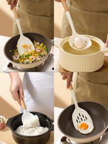 1pc/8pcs Wooden Handle Silicone Utensil Set, Non-Stick Cookware, Silicone Spatula, Wooden Spatulas, Soup Ladle, Rice Paddle, Kitchen Gadgets, Heat-Resistant &