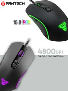 FANTECH فأرة ألعاب سلكية FANTECH X9، RGB، 7 أزرار ماكرو قابلة للبرمجة ، راحة حقيقية للاعبين المبتدئين للحاسوب الشخصي بنظام وندوز ،باللون الأسود