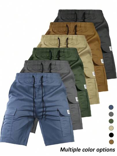 Elastic Waist Drawstring Cargo Shorts With Large Pockets, Unisex Summer Casual Outdoor Pants