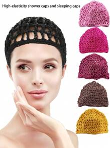 Bonnet de nuit en maille noire, filet à cheveux crocheté ondulé enveloppant pour chignon, filet à cheveux grande taille pour toute la tête, foulard pour les cheveux longs des dames. Convient aux personnes aux cheveux longs, raides et bouclés, utilisé pour protéger les coiffures et fixer les styles quotidiens