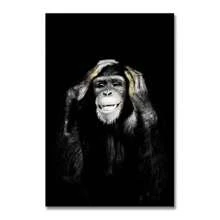 1pc Animal Black Funny Monkey Poster Canvas Painting Modern Home Living Room Bedroom Living Room Home Decoration Wall Art Gift Optional Frame ,Wall Art With Frame