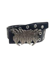 Vintage Leopard Print Dual Exhaust Hole Men's Belt, Punk Rock Cyber Flame Cowboy Elements, Versatile For Sweatshirt, Jeans, Suitable For Daily And Holidays
