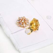 2 أزرار أكمام جذابة بغطاء الزر مزينة براينستون على شكل زهرة لأزرار أطراف القميص بدون خياطة، متعدد الألوان لبدل الأعمال والفساتين والبدلات الرسمية والملابس، هدية عيد الميلاد