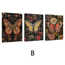 3pcs Vintage Butterfly Wall Arts Canvas Posters, Flower Art Printing, HD Printing Optional Frame, Home Decoration Hanging Painting ,Wall Art With Frame