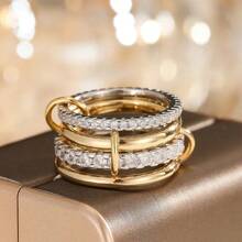 Elegant Gold Stackable Rings For Women, 18k Gold Plated Cubic Zirconia Rings, Silver Gold Multi Ring Mixed Metals Stack Rings Set