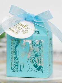 10 Stücke Laser geschnittene Geschenkbox (Weiß, Blau, Gold, Lila), Hochzeits-Geschenkbox für Süßigkeiten mit Schleife, ausgesparte Braut und Bräutigam Design kleine Geschenkbox für Hochzeit, Hochzeitsdekoration Geschenkbox Süßigkeitenbox, Hochzeitsfeier Party Zubehör