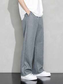 1pc Tween Boys Casual Loose Outdoor Sports Workout Plain Straight Leg Pants, Spring/Autumn/Winter - Light Grey - View 4