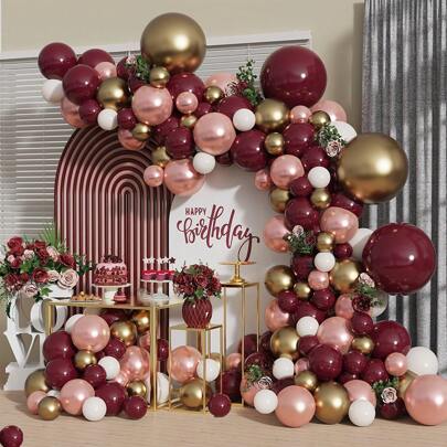 140 قطعة طقم غطاء بالونات قوس عربة فاخرة باللون البرغندي | بالونات معدنية باللون الذهبي الوردي والذهبي الكمثرى لديكورات حفل الزفاف والحمام العروسي وحفل عيد الميلاد | لوازم حفلات عيد الحب والعزوبية وحفل الخطوبة ، هدايا الصيف ، ديكور الغرفة ، لوازم المدرسة