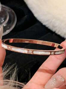 1 件优雅罗马数字玫瑰金不锈钢 18K 镀层时尚手链，女士防水珠宝 - 玫瑰金 - 查看 8