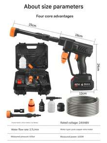 1pc Cordless High Pressure Washer, Portable Electric Pressure Cleaner, Handheld High Pressure Car Wash Gun With Foam Sprayer, Equipped With 6.0Ah Rechargeable Battery & 5m Hose, 1.2MPa Pressure, Suitable For Car, Floor, Yard Cleaning And Watering - Multicolor - View 8