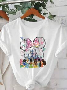 Disney Summer Lady Cartoon Pattern. Printed Casual Ladies T-Shirt, Spring And Summer Fashion Ladies Tops, Summer Tops, Ladies Summer Clothing, Summer Clothing, Graphic T-Shirt Women, Top Women