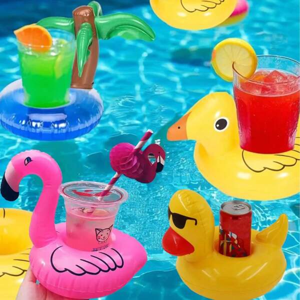 1 Pc/5 Pcs Flamingo Inflatable Drink Holder, Pool Drink Accessories Set With Air Pump Floating Cup Holder, Summer Pool Party Decor, Summer Birthday Party Supplies, Summer Wedding Party Decoration