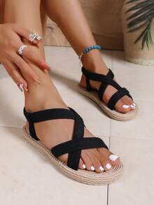 女士时尚防滑平底凉鞋，夏季沙滩度假拖鞋 - 黑色 - 查看 4