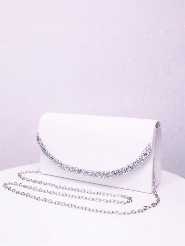 حقيبة سهرة أنيقة للسيدات من جلد PU الفضي المرصع بالراين