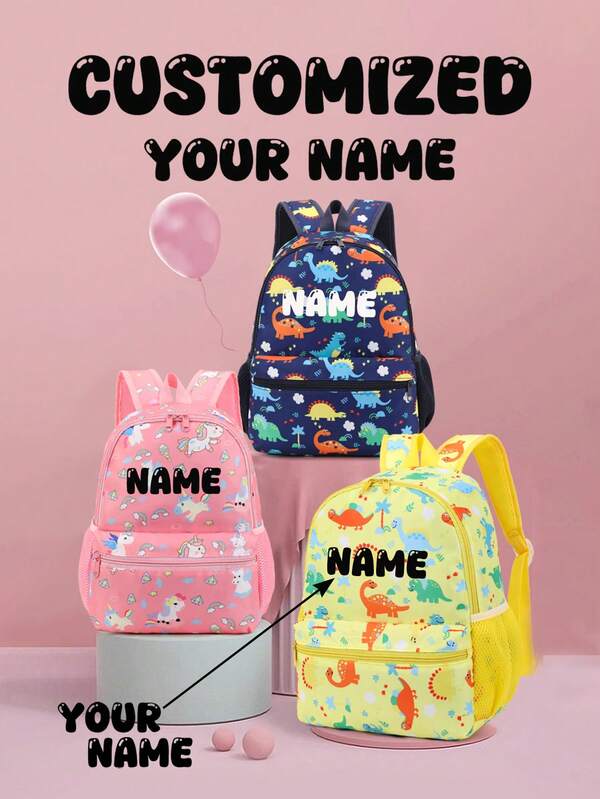 1 Mochila personalizada con estampado de dinosaurio, puedes imprimir tu nombre personalizado u oraciones de felicitación. Personaliza tu propia mochila. Mochila multifuncional de dinosaurio o unicornio con estampado de moda y casual, ideal como regalo para familiares y amigos, apropiada para uso diario. Multifuncional, Ornamental, Letra, Con estilo, Moderno, Colorido, Lindo, Adorable, Casual, Personalizado, Único, Personalizado, Regalos ideales para él, Regalos ideales para ella