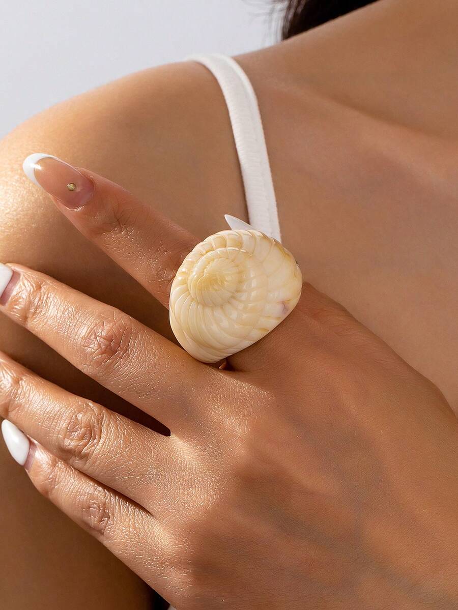 1 件树脂海螺个性戒指海滩元素海蜗牛戒指女士珠宝 - 彩色 - 查看 1